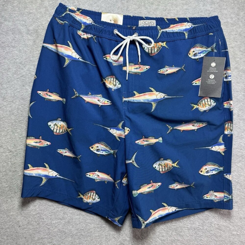 NWT $50 Ocean & Coast Swim Shorts Men’s Medium Trunks Rainbow Fish Blue NEW